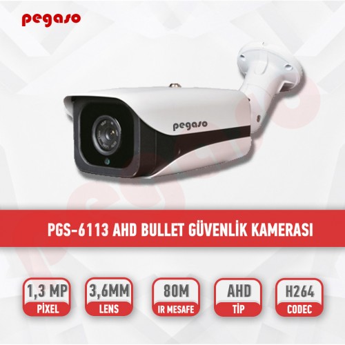 PEGASO PGS-6113 1.3 MP, 3.6 MM, 4 MEGA LED, AHD BULLET GÜVENLİK KAMERASI